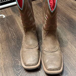 Ariat Brown Heeled Boots with Red and Blue Accents